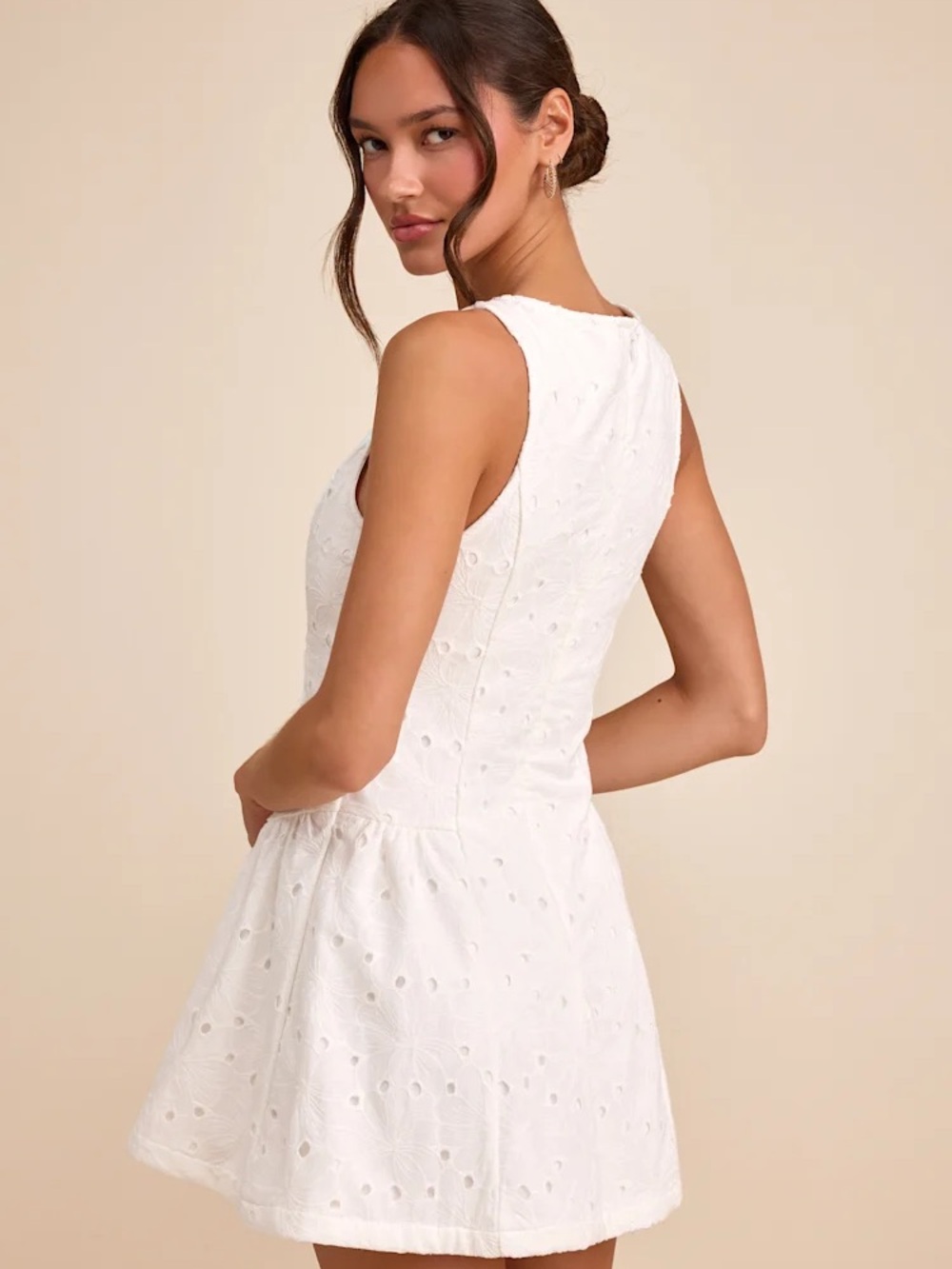 Lulus White Eyelet Fit-and-Flare Dress small - Picture 2 of 3